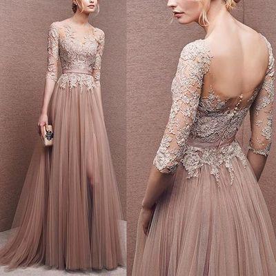 Black Two Piece Trumpet Sweep Train Long Sleeve Beading Prom Dresses