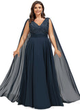 Kristina A-line V-Neck Floor-Length Chiffon Lace Evening Dress With Sequins STIP0020990