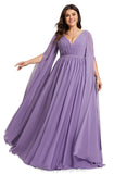 Joy A-line V-Neck Floor-Length Chiffon Evening Dress With Pleated STIP0020896