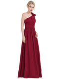 Isabell A-line One Shoulder Floor-Length Chiffon Evening Dress With Flower Pleated STIP0020960