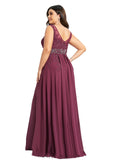 Iris A-line V-Neck Floor-Length Chiffon Lace Evening Dress With Beading Rhinestone Sequins STIP0020816