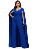 Amya Jumpsuit/Pantsuit V-Neck Floor-Length Stretch Crepe Evening Dress STIP0020953