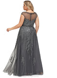 Adalynn A-line Scoop Illusion Floor-Length Lace Tulle Evening Dress With Beading Sequins STIP0020806