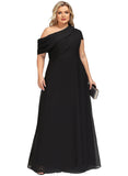 Alia A-line Asymmetrical Floor-Length Chiffon Evening Dress With Pleated STIP0020774