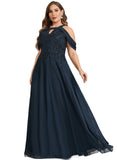 Luz A-line Cold Shoulder Scoop Floor-Length Chiffon Lace Evening Dress With Sequins STIP0020808