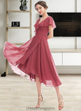 Zion A-Line V-neck Asymmetrical Bridesmaid Dress With Ruffle STIP0012775