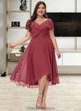 Zion A-Line V-neck Asymmetrical Bridesmaid Dress With Ruffle STIP0012775