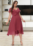 Zion A-Line V-neck Asymmetrical Bridesmaid Dress With Ruffle STIP0012775