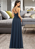 Tori A-Line V-neck Floor-Length Bridesmaid Dress With Split Front STIP0012782