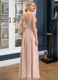 Stephanie A-line V-Neck Floor-Length Chiffon Lace Bridesmaid Dress STIP0012786