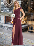 Winnie A-Line Off-the-Shoulder Floor-Length Chiffon Bridesmaid Dress With Ruffle Split Front Pockets STIP0012819