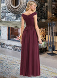 Winnie A-Line Off-the-Shoulder Floor-Length Chiffon Bridesmaid Dress With Ruffle Split Front Pockets STIP0012819