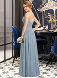 Tiana A-Line V-neck Floor-Length Chiffon Bridesmaid Dress With Ruffle Pockets STIP0012834