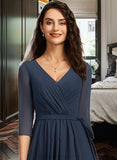 Ximena A-Line V-neck Asymmetrical Bridesmaid Dress With Pleated STIP0012859