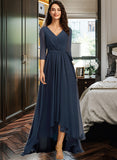 Ximena A-Line V-neck Asymmetrical Bridesmaid Dress With Pleated STIP0012859