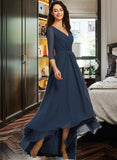 Ximena A-Line V-neck Asymmetrical Bridesmaid Dress With Pleated STIP0012859