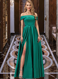 Audrina Ball-Gown/Princess Off-the-Shoulder Floor-Length Satin Bridesmaid Dress With Split Front Pockets STIP0012866