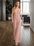 Yvonne Jumpsuit/Pantsuit High Neck Floor-Length Bridesmaid Dress With Pleated STIP0012888