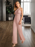 Yvonne Jumpsuit/Pantsuit High Neck Floor-Length Bridesmaid Dress With Pleated STIP0012888