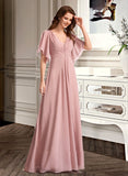 Viv A-Line V-neck Floor-Length Bridesmaid Dress STIP0012927