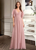 Viv A-Line V-neck Floor-Length Bridesmaid Dress STIP0012927