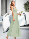 Zaniyah A-Line V-neck Floor-Length Chiffon Bridesmaid Dress With Ruffle Split Front STIP0012933