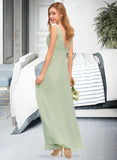 Zaniyah A-Line V-neck Floor-Length Chiffon Bridesmaid Dress With Ruffle Split Front STIP0012933