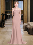 Zaria Trumpet/Mermaid Off the Shoulder Court Train Chiffon Lace Bridesmaid Dress With Sequins STIP0012955