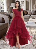 Shiloh Ball-Gown/Princess Off-the-Shoulder Asymmetrical Tulle Bridesmaid Dress With Beading Sequins Bow(s) STIP0012991