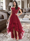 Shiloh Ball-Gown/Princess Off-the-Shoulder Asymmetrical Tulle Bridesmaid Dress With Beading Sequins Bow(s) STIP0012991