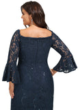 Harmony Sheath/Column Off the Shoulder Knee-Length Lace Evening Dress With Sequins STIP0020956