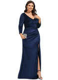 Sarahi Sheath/Column V-Neck Floor-Length Velvet Evening Dress With Pleated STIP0020911