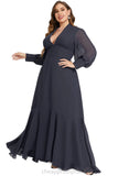 Ashtyn A-line V-Neck Asymmetrical Chiffon Evening Dress With Ruffle STIP0020876