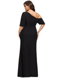 Talia Sheath/Column Asymmetrical Floor-Length Stretch Crepe Evening Dress With Pleated STIP0020792