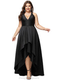 Anna A-line V-Neck Asymmetrical Satin Evening Dress STIP0020855