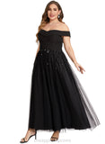 Natasha A-line Off the Shoulder Ankle-Length Chiffon Tulle Evening Dress With Beading Sequins STIP0020920