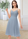 Tina A-Line V-neck Knee-Length Chiffon Lace Bridesmaid Dress STIP0013032