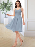 Tina A-Line V-neck Knee-Length Chiffon Lace Bridesmaid Dress STIP0013032