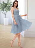 Tina A-Line V-neck Knee-Length Chiffon Lace Bridesmaid Dress STIP0013032