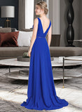 Skye A-Line V-neck Asymmetrical Chiffon Bridesmaid Dress With Ruffle Beading Sequins STIP0013047