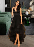 Kiana Ball-Gown/Princess V-neck Asymmetrical Tulle Bridesmaid Dress With Beading STIP0013077