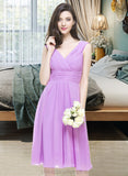 Winnie A-Line V-neck Knee-Length Chiffon Bridesmaid Dress With Ruffle STIP0013081