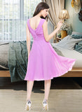 Winnie A-Line V-neck Knee-Length Chiffon Bridesmaid Dress With Ruffle STIP0013081