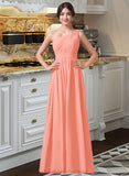 Skyler A-Line One-Shoulder Floor-length Chiffon Bridesmaid Dress STIP0013092