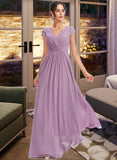 Tiffany A-Line V-neck Floor-Length Bridesmaid Dress With Lace STIP0013111