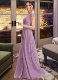 Tiffany A-Line V-neck Floor-Length Bridesmaid Dress With Lace STIP0013111