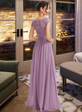 Tiffany A-Line V-neck Floor-Length Bridesmaid Dress With Lace STIP0013111