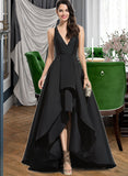 Jacquelyn Ball-Gown/Princess V-neck Asymmetrical Satin Bridesmaid Dress With Cascading Ruffles STIP0013157