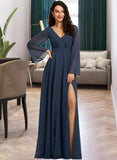 Zoe A-Line V-neck Floor-Length Bridesmaid Dress With Split Front STIP0013158