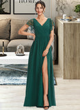 Zoie A-Line V-neck Floor-Length Bridesmaid Dress With Lace Split Front STIP0013166